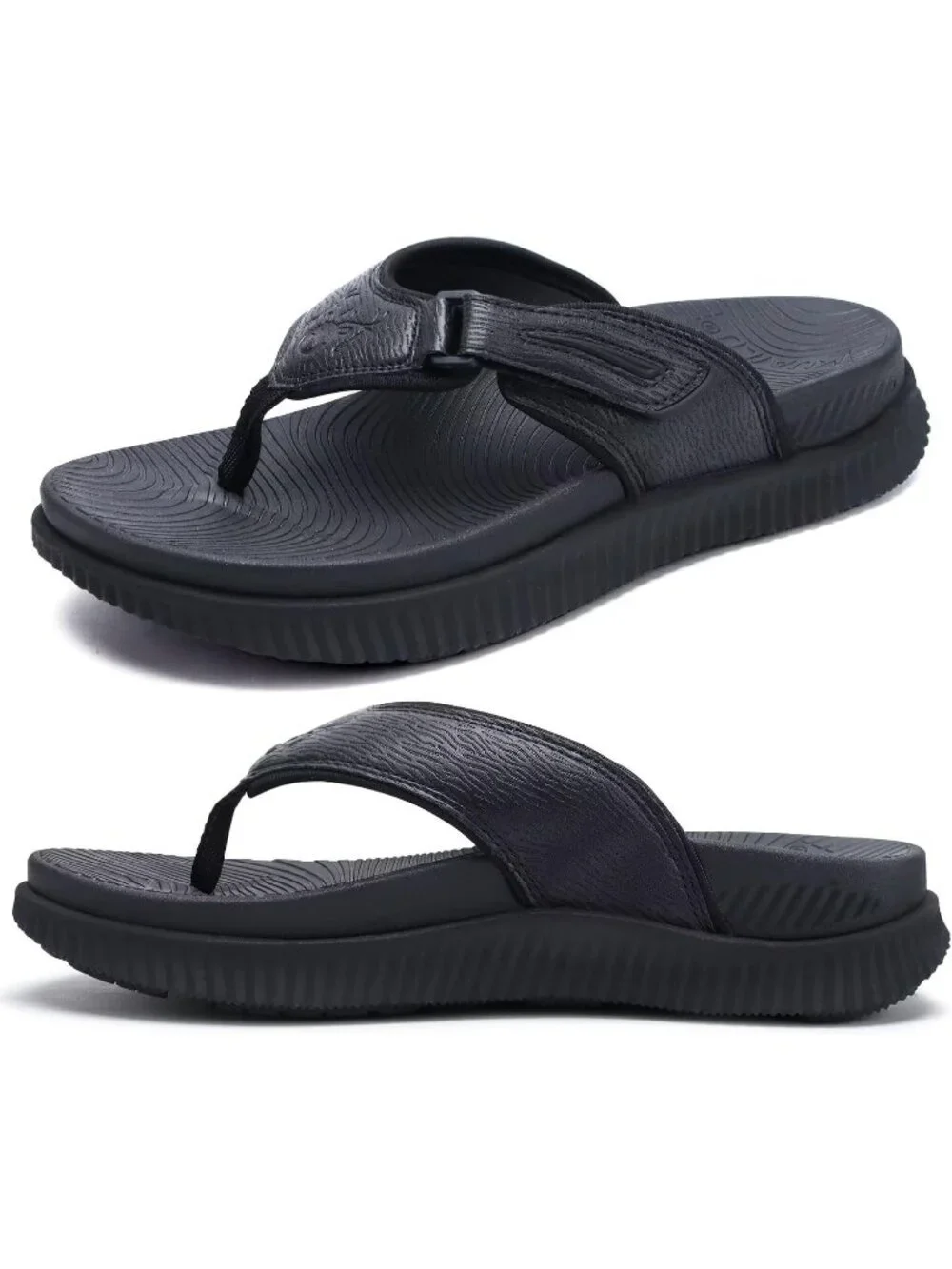 Men's Black Adjustable Thick Athletic Cushion Orthotic Flip Flops Sandal Shoes